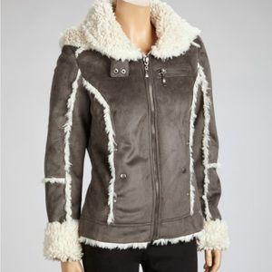 Montanaco women’s Gray Faux Fur Zip-Up Jacket aviator shelling Sherpa s small